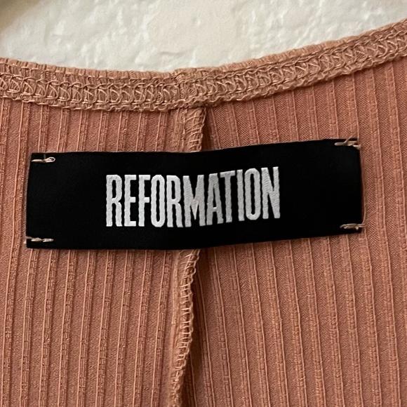 REFORMATION | Edison Blush Tan Stretch Ribbed Lace-up Long Sleeve Midi | Size M - Picture 8 of 13